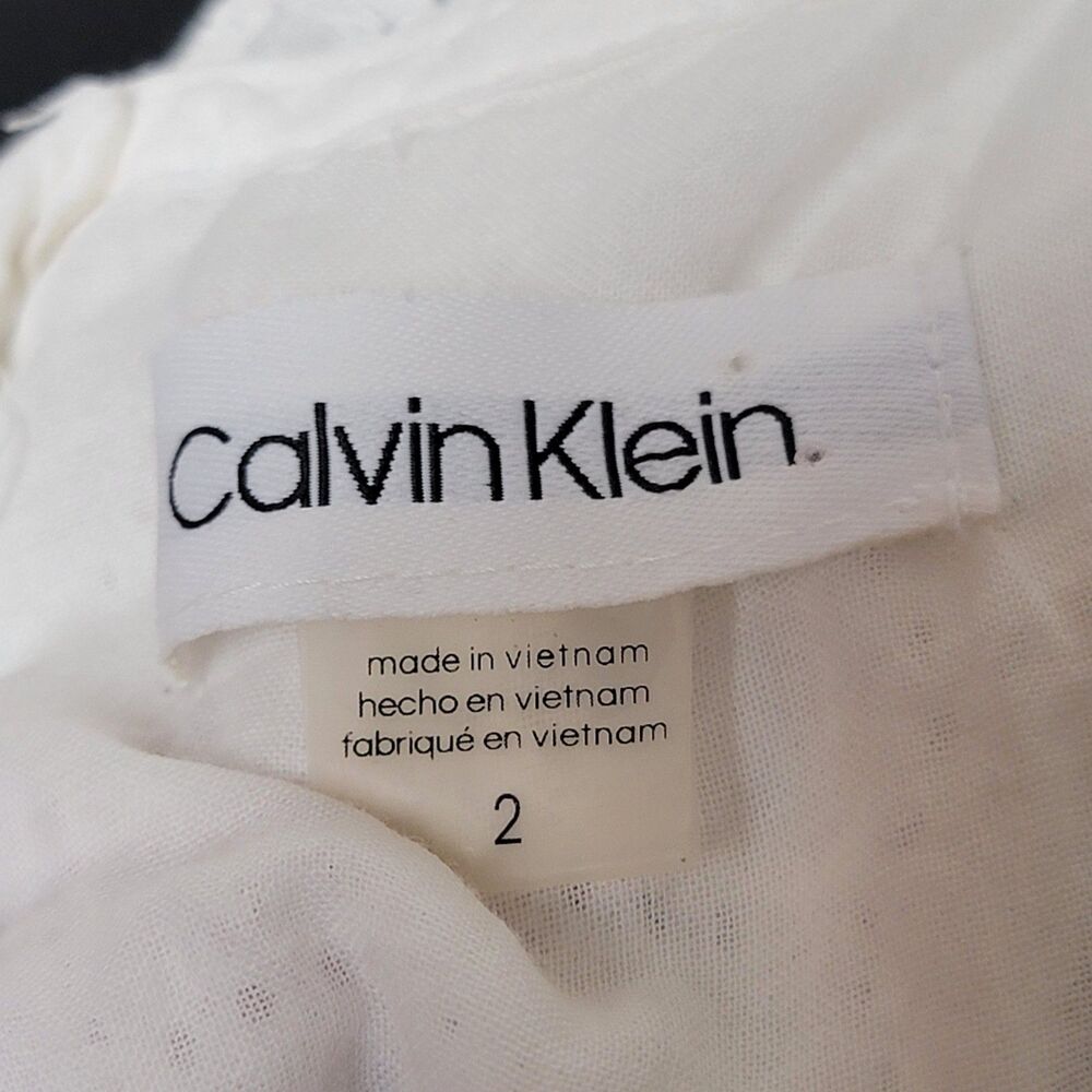 Calvin Klein Dress Women's Size 2 White Eyelet Lace Fit Flare Sleeveless Cottage - Picture 4 of 9
